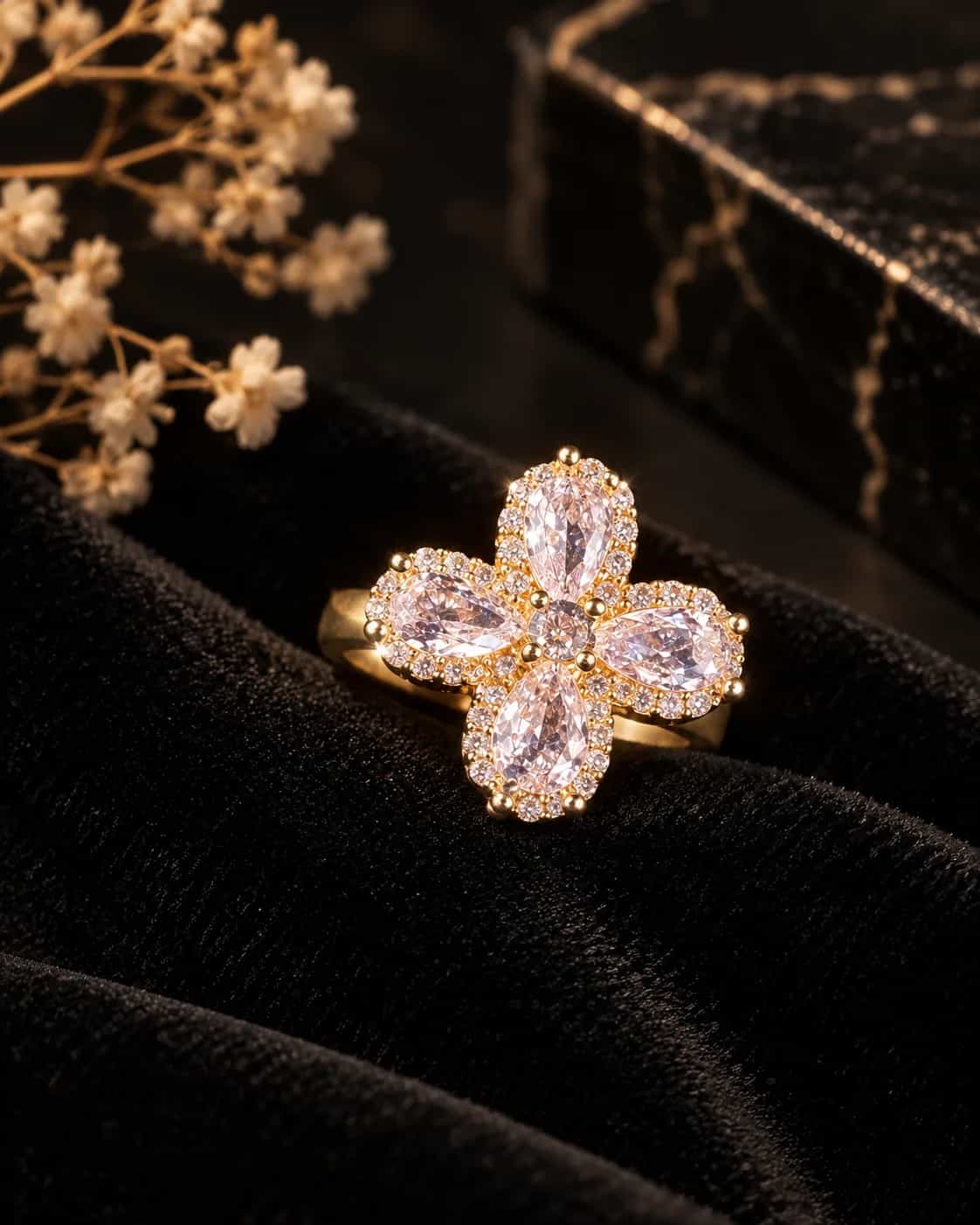 Blush Crystal Bloom Ring