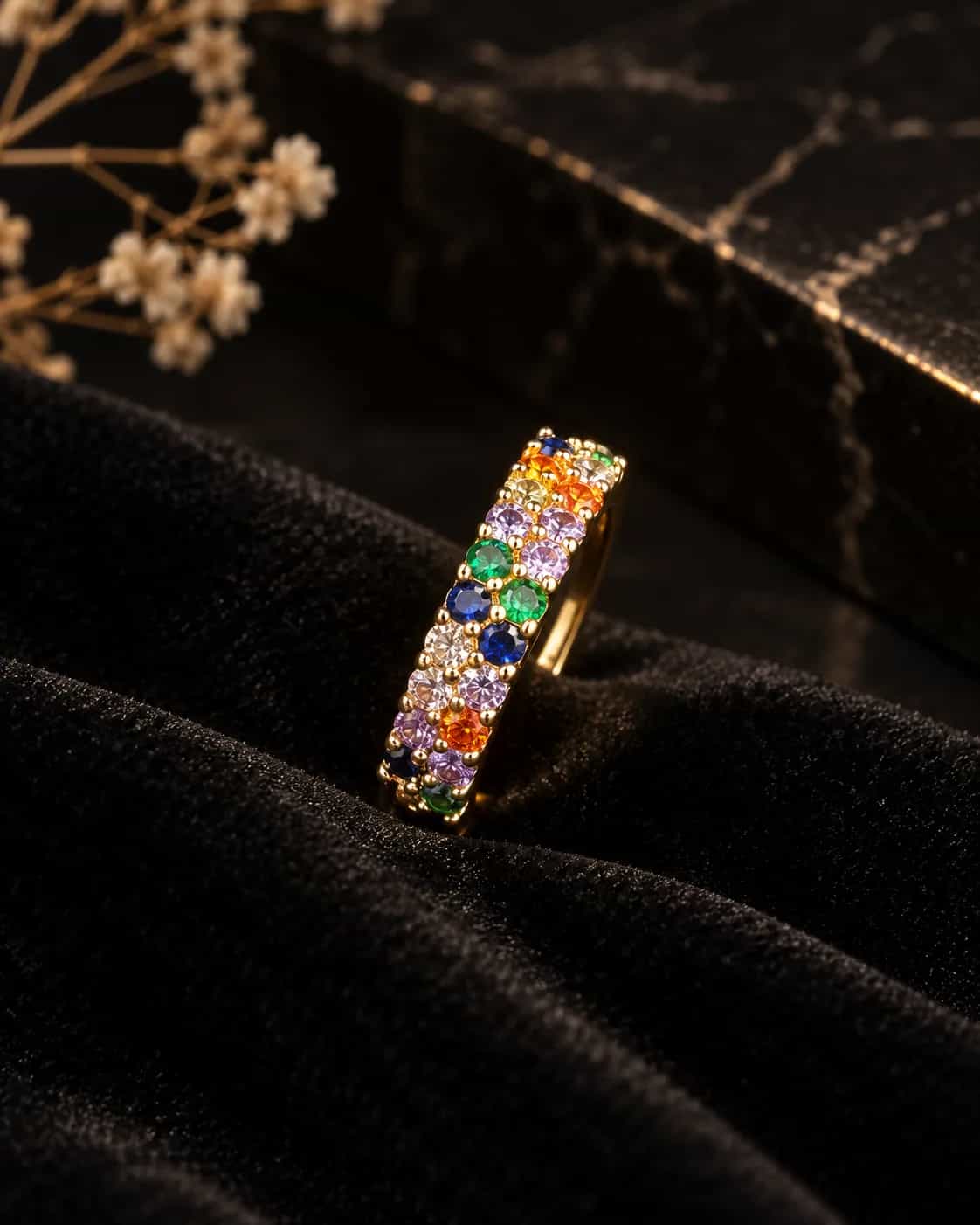 Rainbow Gemstone Gold Ring