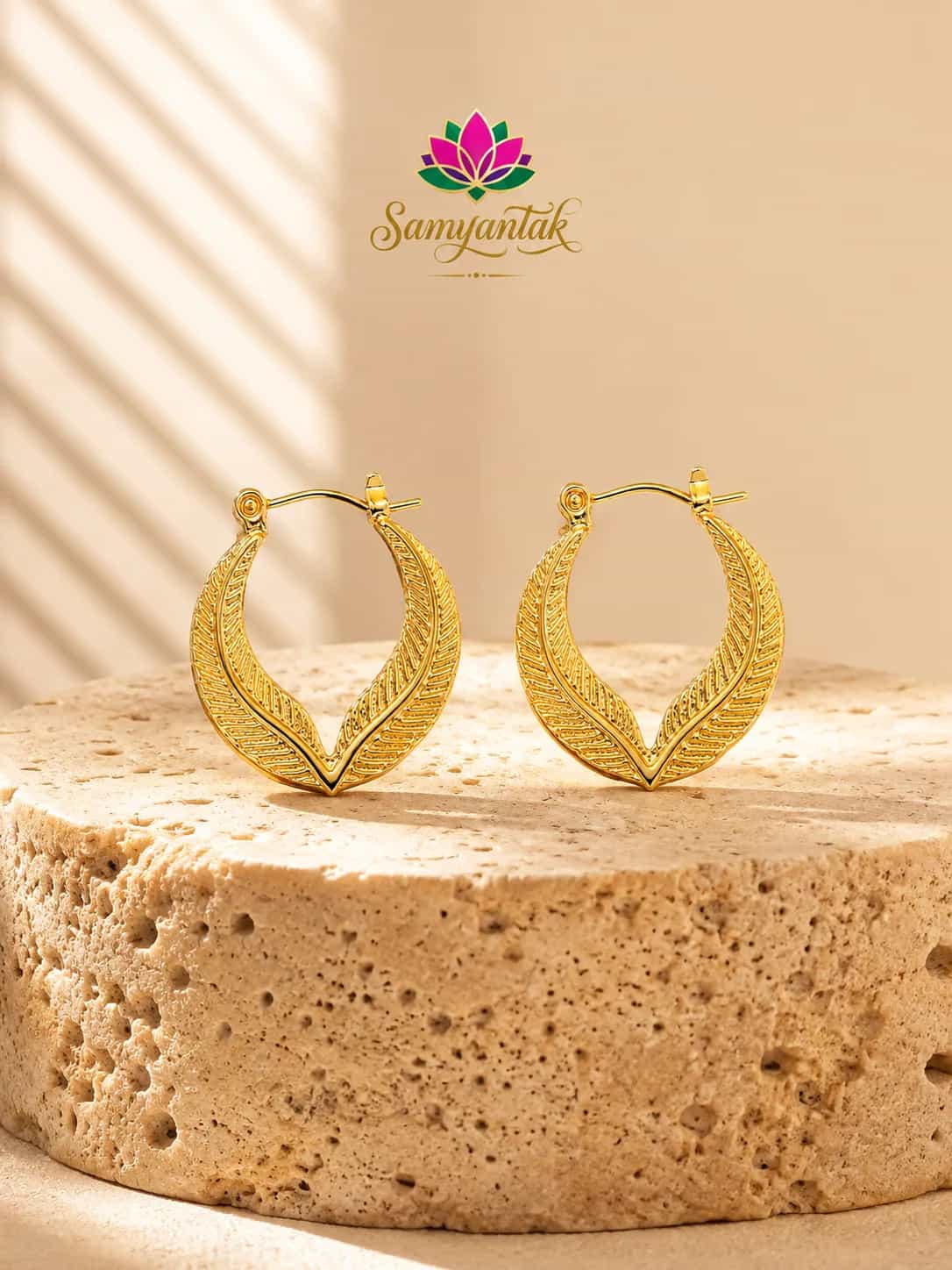 Golden Leaf Hoop Earrings