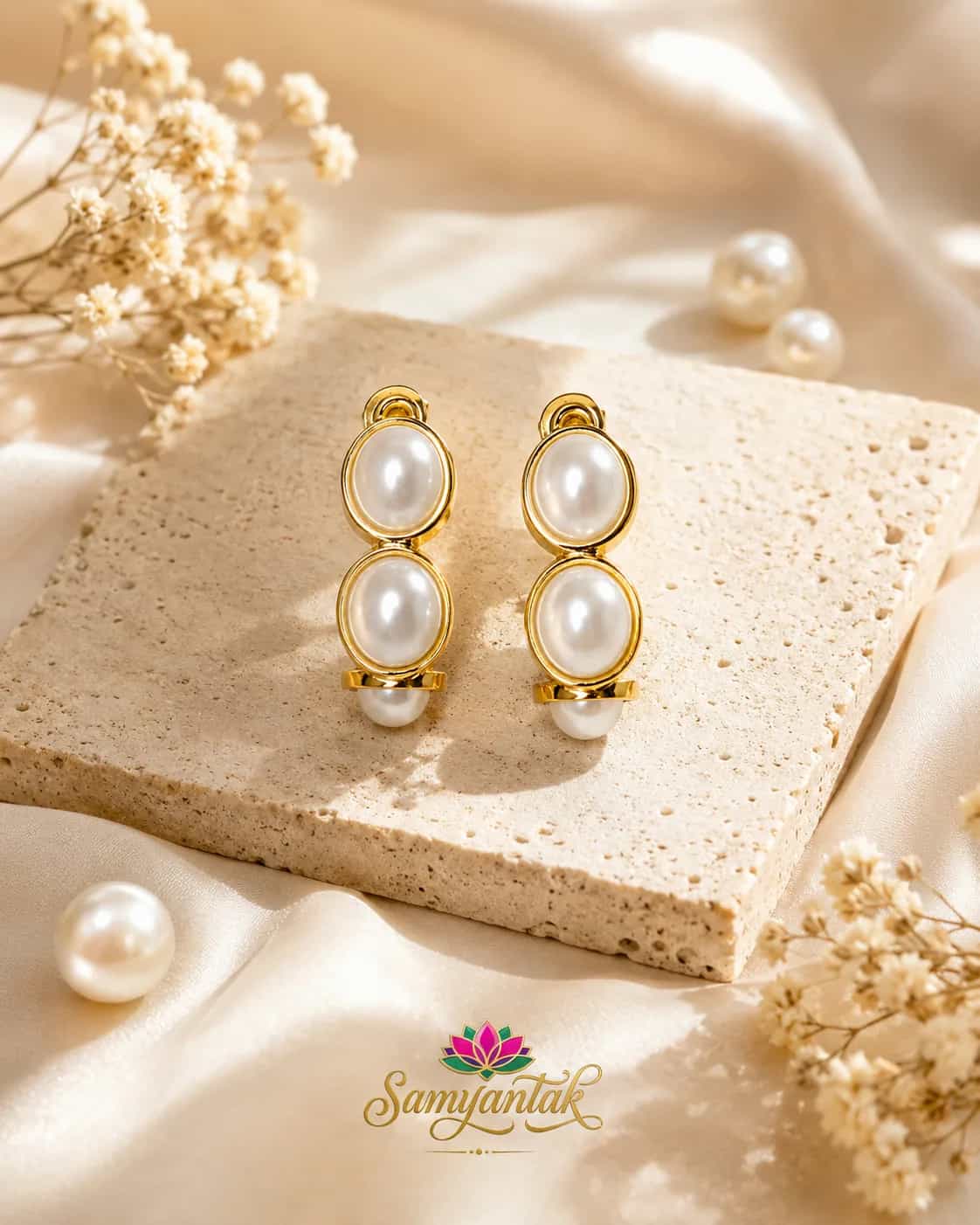 Pearl Duo Gold Stud Earrings