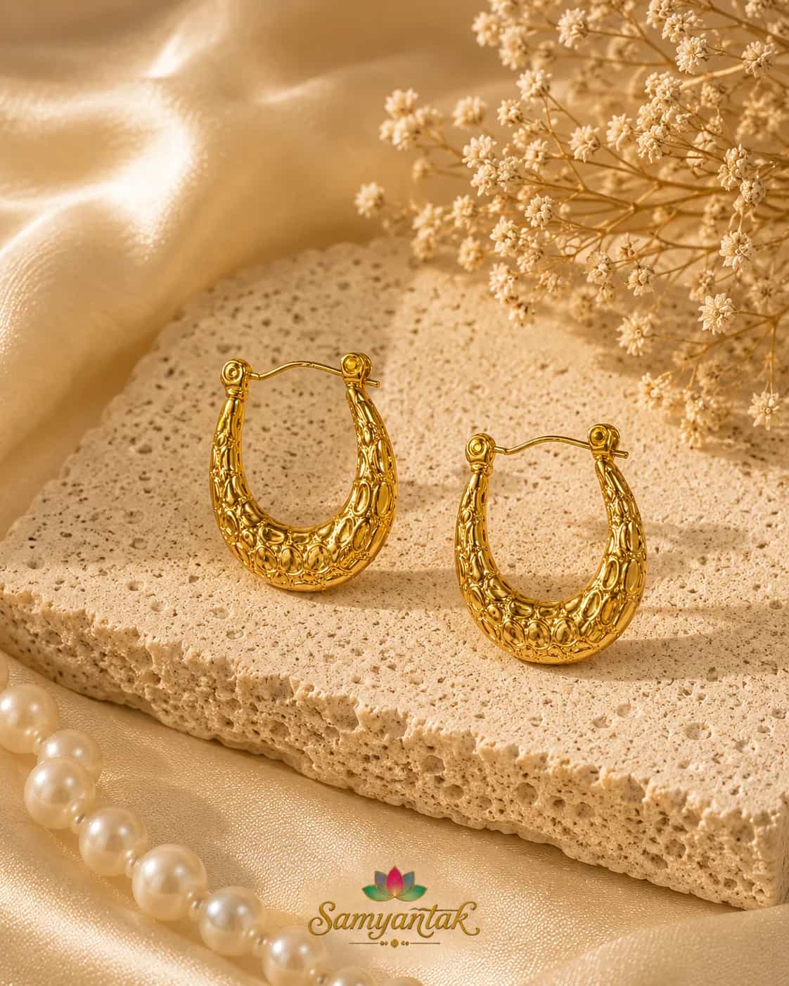 Golden Textured Hoop Earrings