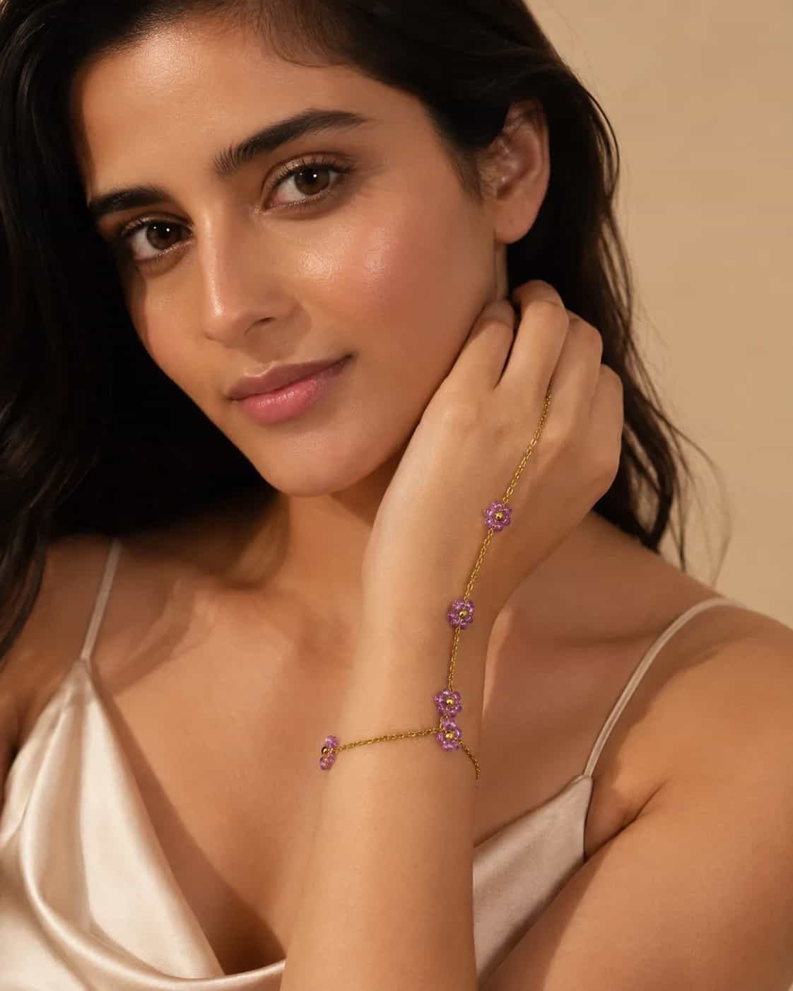 Lavender Bloom Bracelet & Ring Hand Chain