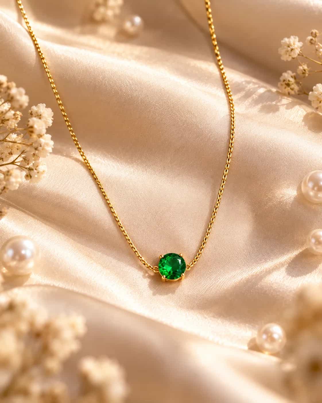 Emerald Solitaire Crystal Necklace