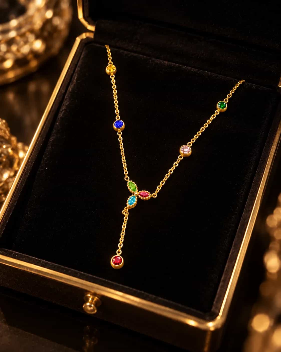 Rainbow Gemstone Y Necklace