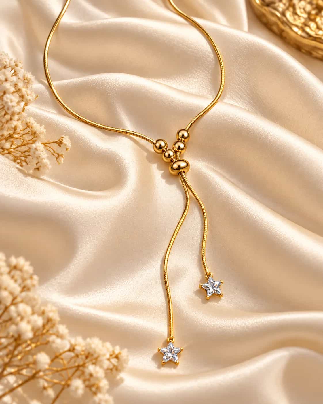 Gold Star Drop Slider Necklace