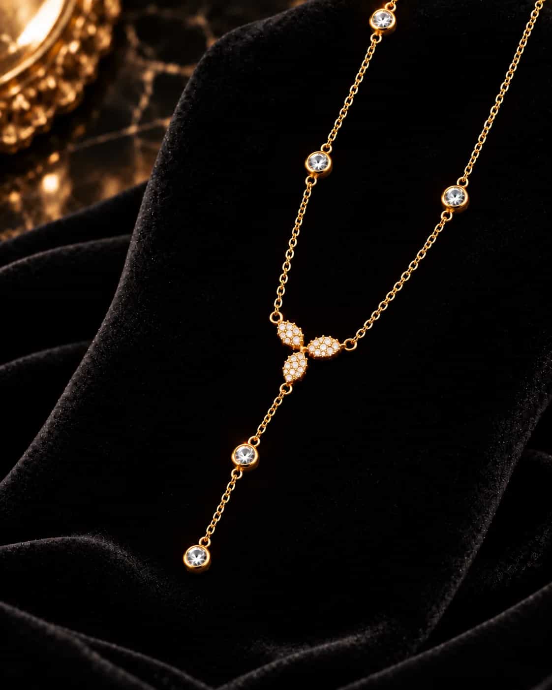 Gold Crystal Y-Drop Statement Necklace