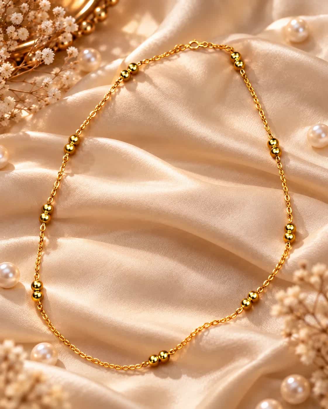 Golden Beaded Ball Chain Necklace
