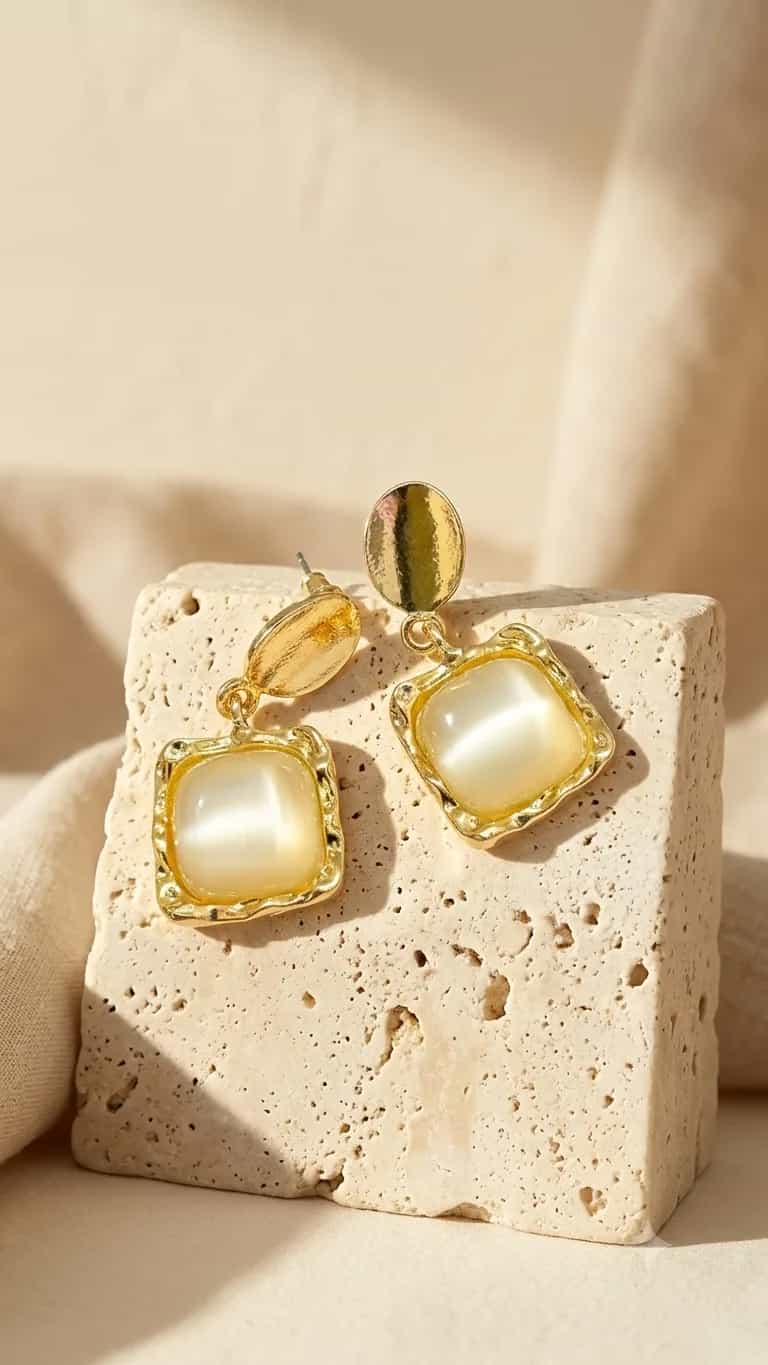 Golden Square Drop Earrings