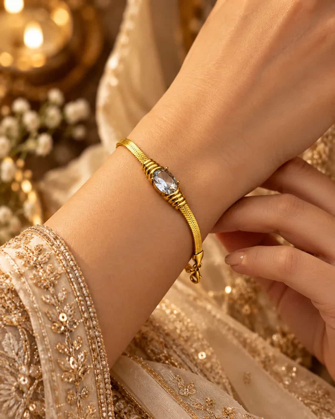 Golden Herringbone Crystal Bracelet
