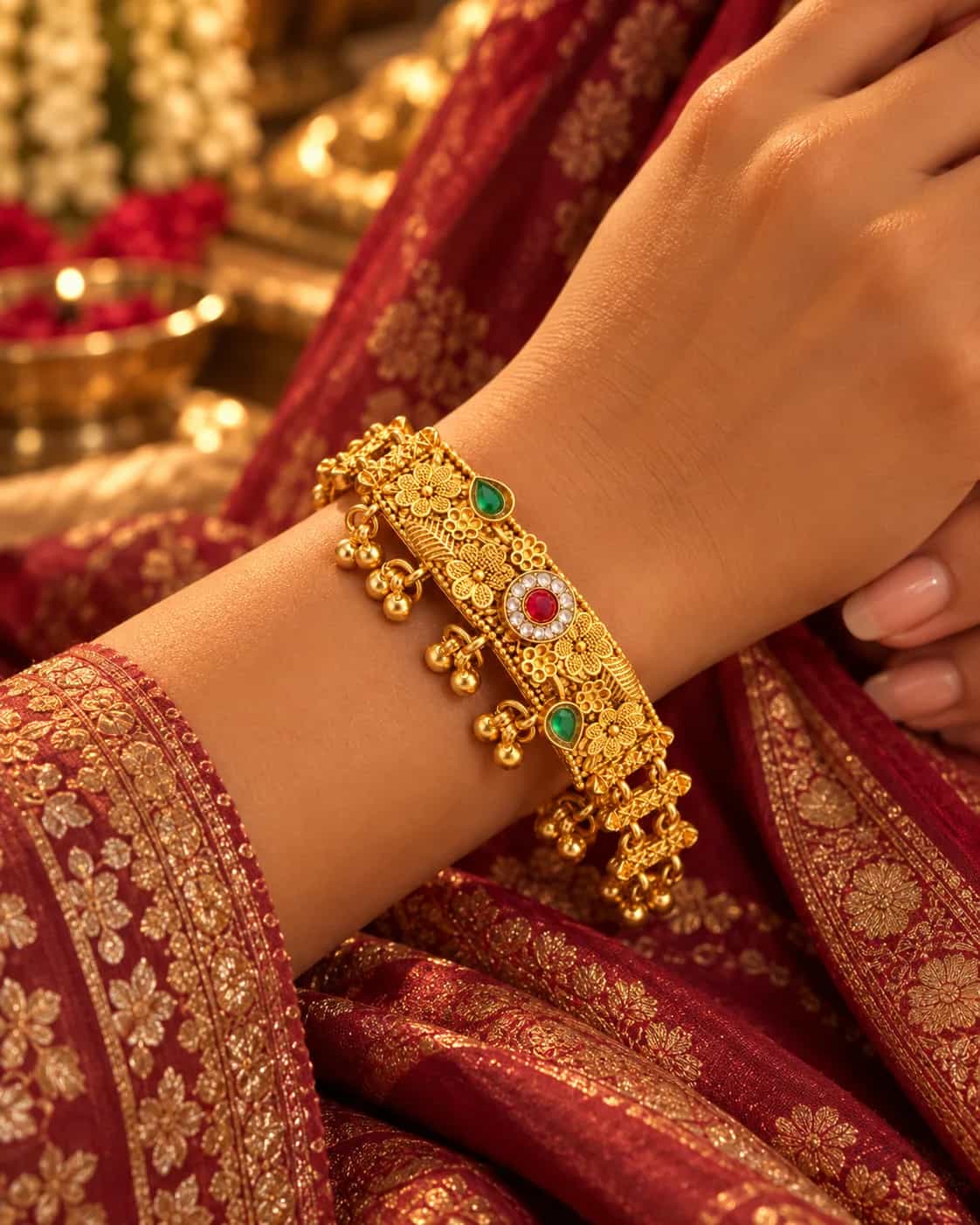 Royal Gold Filigree Multicolor Stone Bracelet