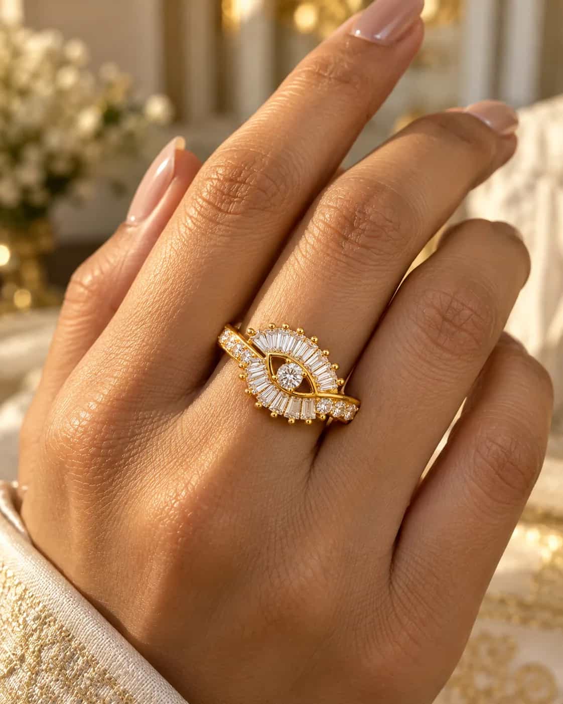 Golden Evil Eye Crystal Ring