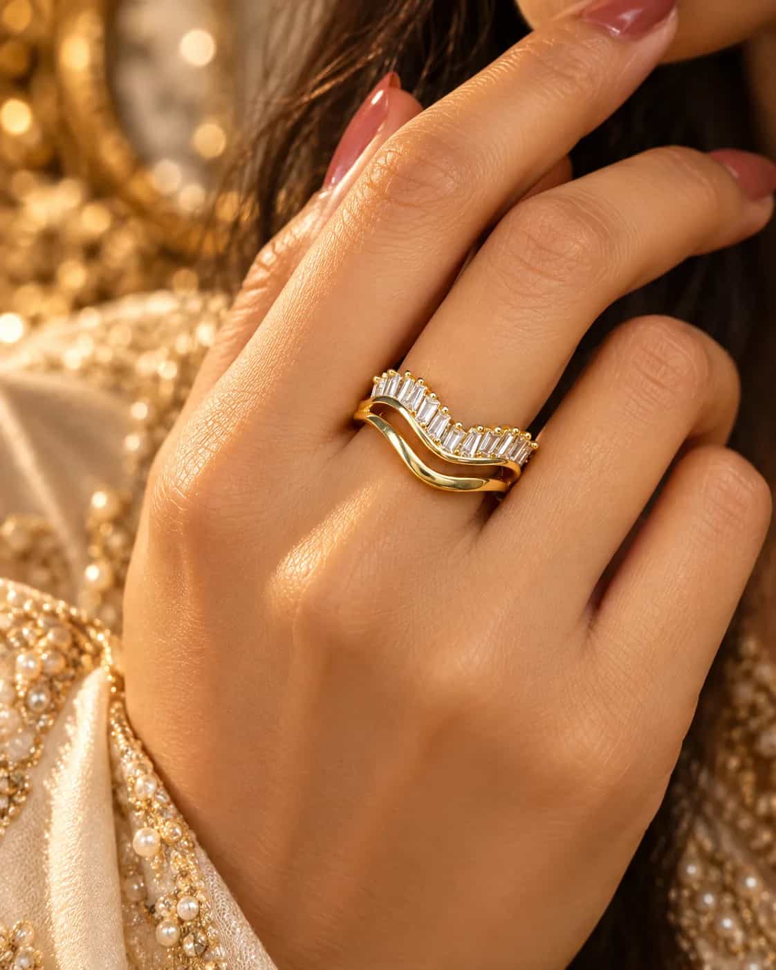 Golden Wave Crystal Ring