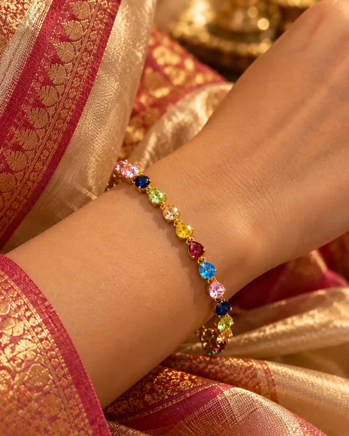 Multicolor Heart Gemstone Bracelet