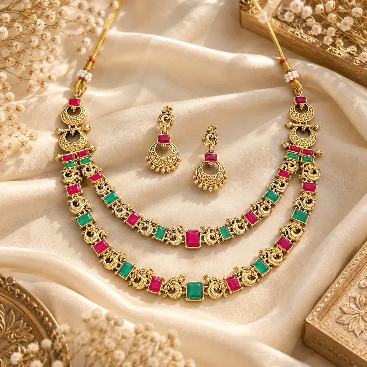 Royal Gold Temple Necklace & Earrings Set